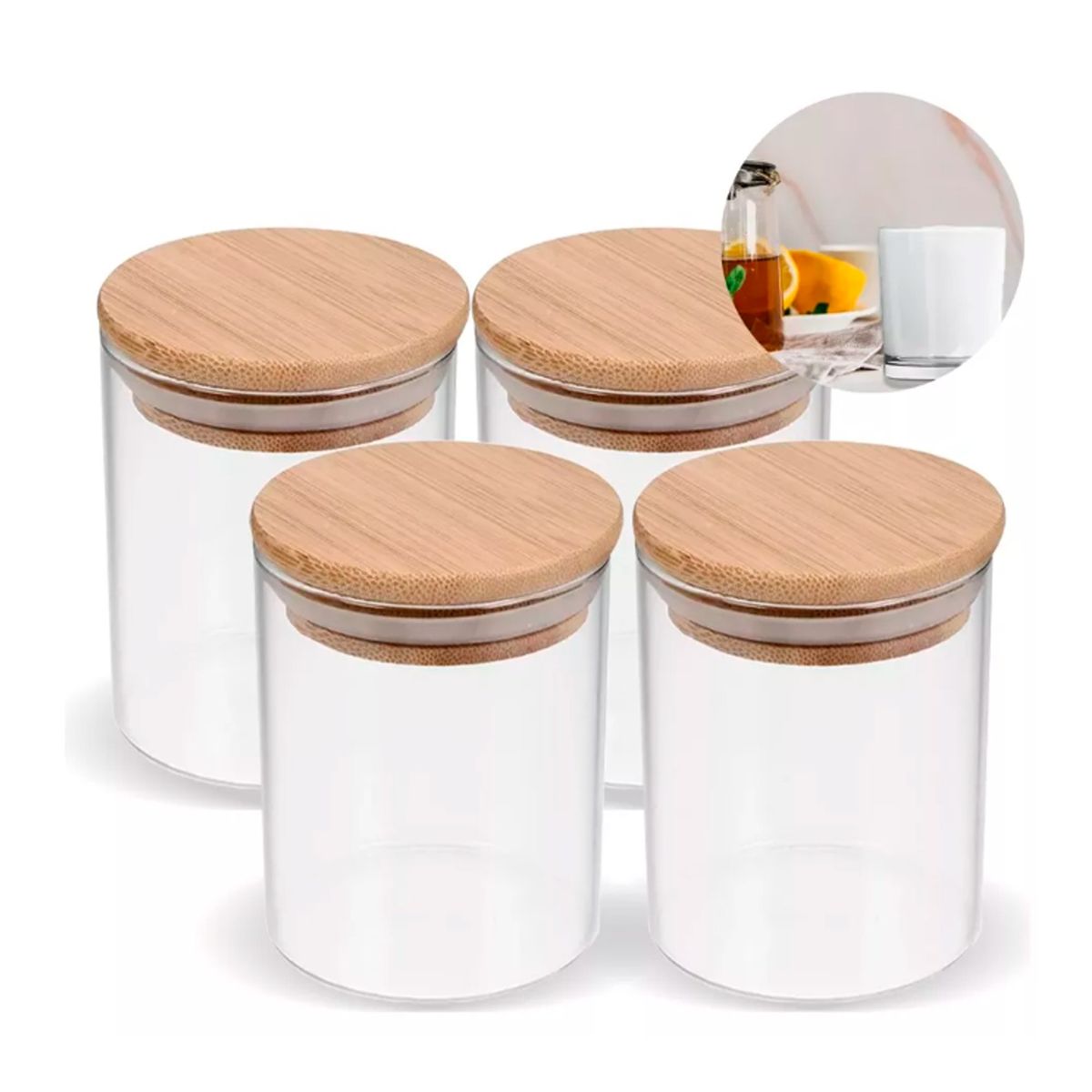 GENERICO - Set 4 Frasco Portavelas Vaso Aromaterapia Tapa Madera 315ml