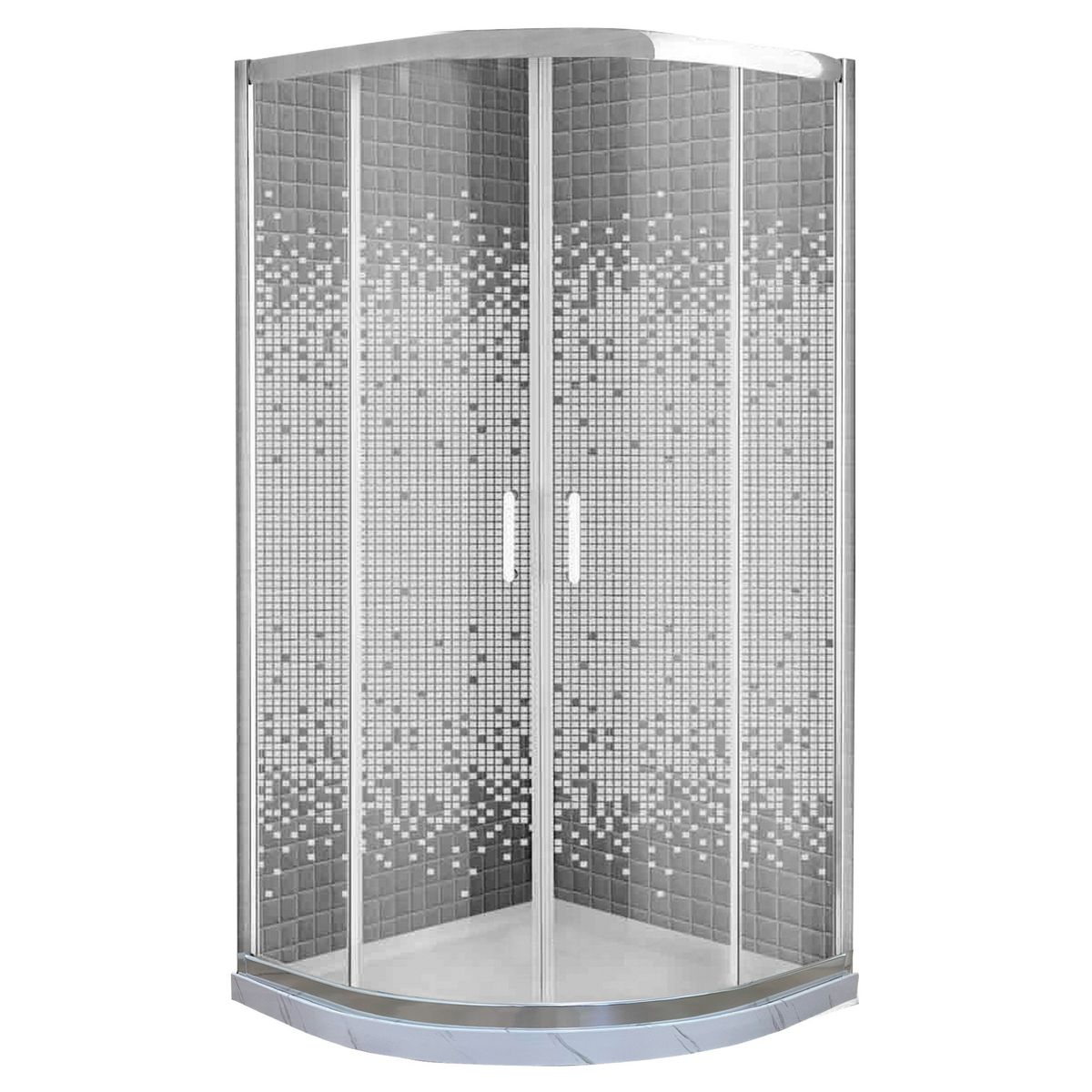 JOYTEK - Shower Curvo Barra a Piso Blanco Mármol con Mosaicos 90x90 cm
