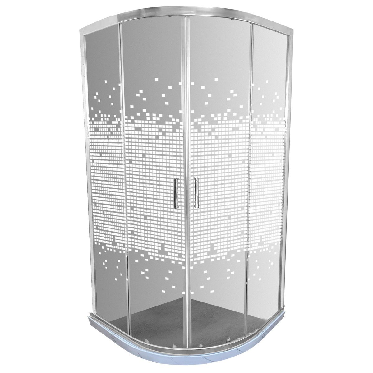 JOYTEK - Shower Curvo Barra a Piso Blanco Mármol con Mosaicos 90x90 cm