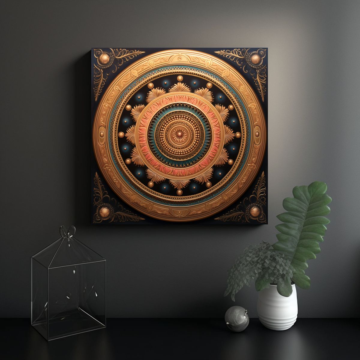 GENERICO - Cuadro Mandala Metálico Plano Con Iluminación 50x50 Cm