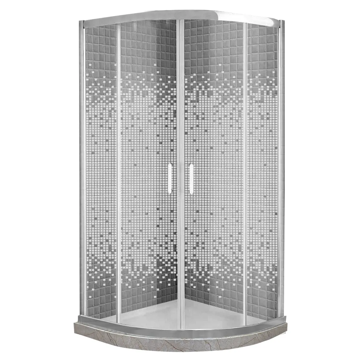 JOYTEK - Shower Curvo Barra a Piso Travertino con Mosaicos 90x90 cm