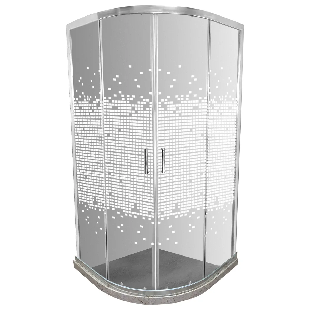 JOYTEK - Shower Curvo Barra a Piso Travertino con Mosaicos 90x90 cm