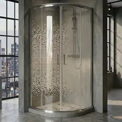 JOYTEK - Shower Curvo Barra a Piso Gris Mármol con Mosaicos 90x90 cm