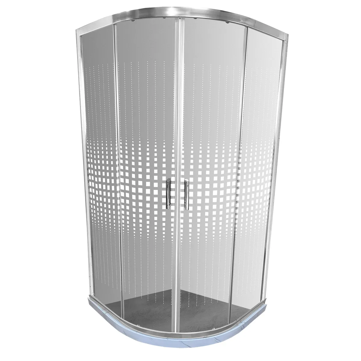 JOYTEK - Shower Curvo Barra a Piso Blanco Mármol con Cuadros Mosaicos 90x90 cm