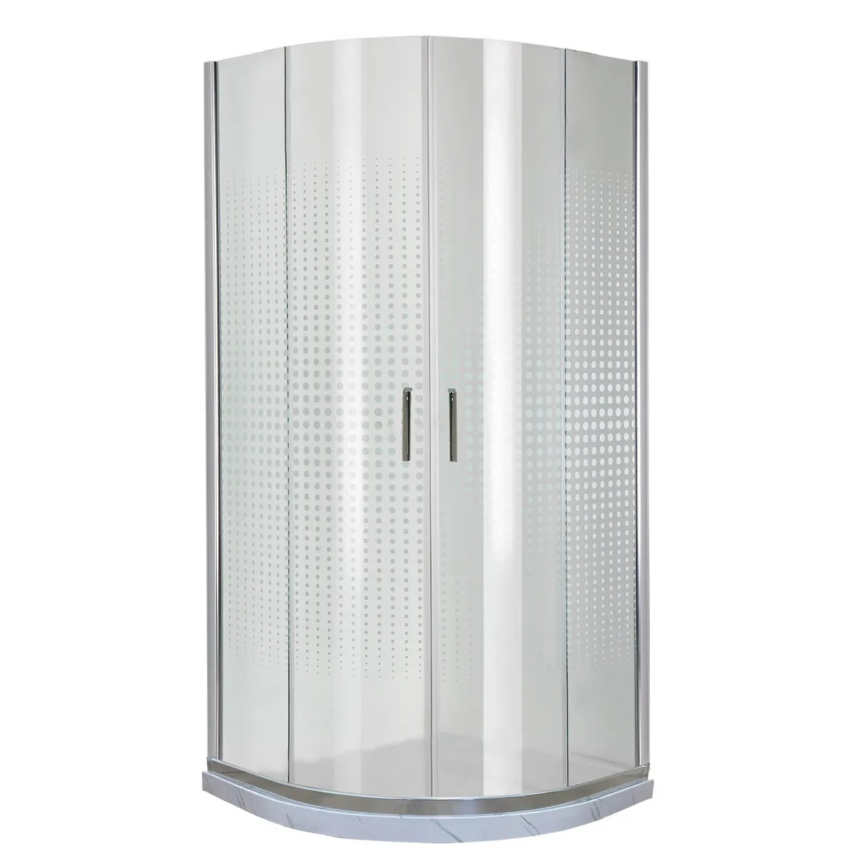 JOYTEK - Shower Curvo Barra a Piso Blanco Mármol con Cuadros Mosaicos 90x90 cm