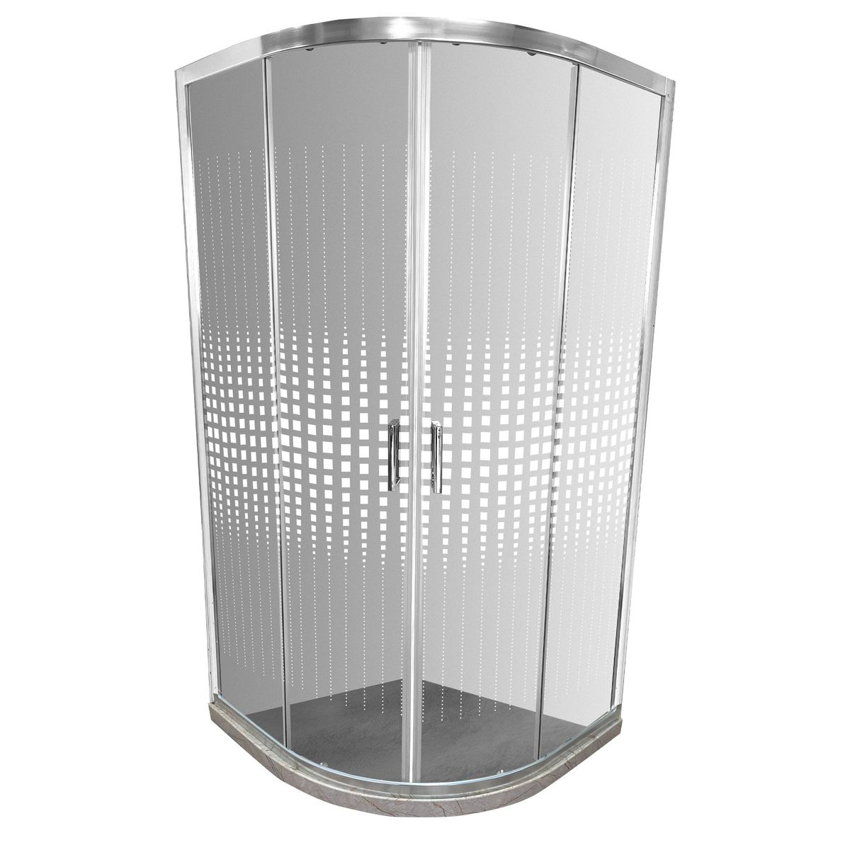 JOYTEK - Shower Curvo Barra a Piso Travertino con Cuadros Mosaicos 90x90 cm