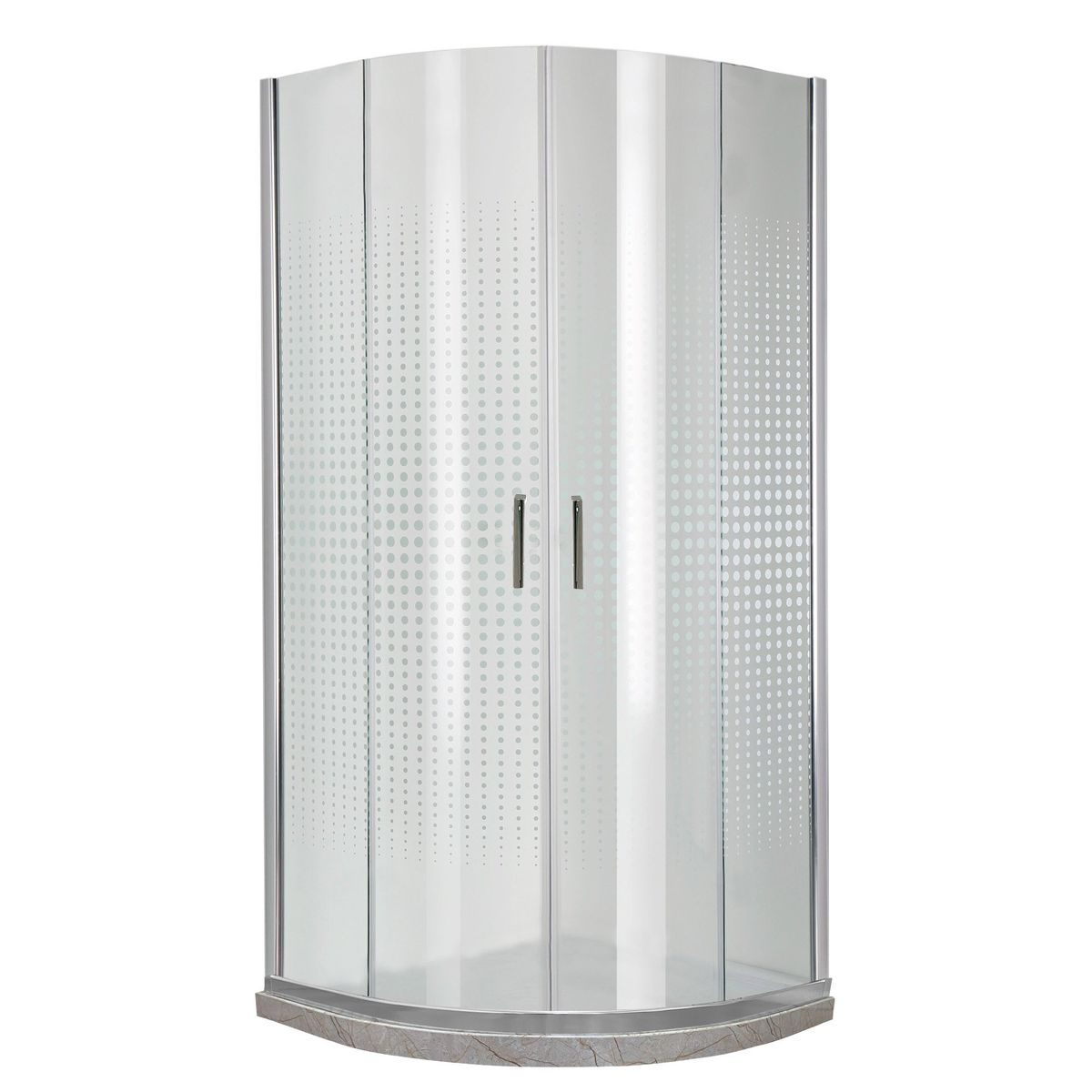 JOYTEK - Shower Curvo Barra a Piso Travertino con Cuadros Mosaicos 90x90 cm