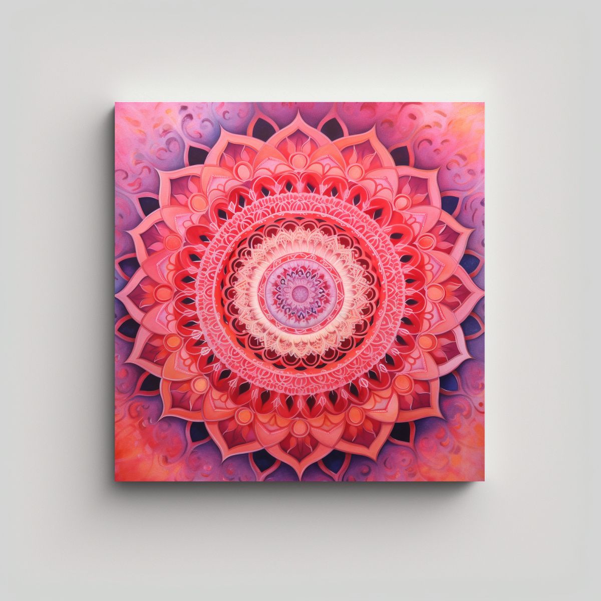 GENERICO - Cuadro Mandala Plano Rosa Y Rojo Pastel 80x80 Cm