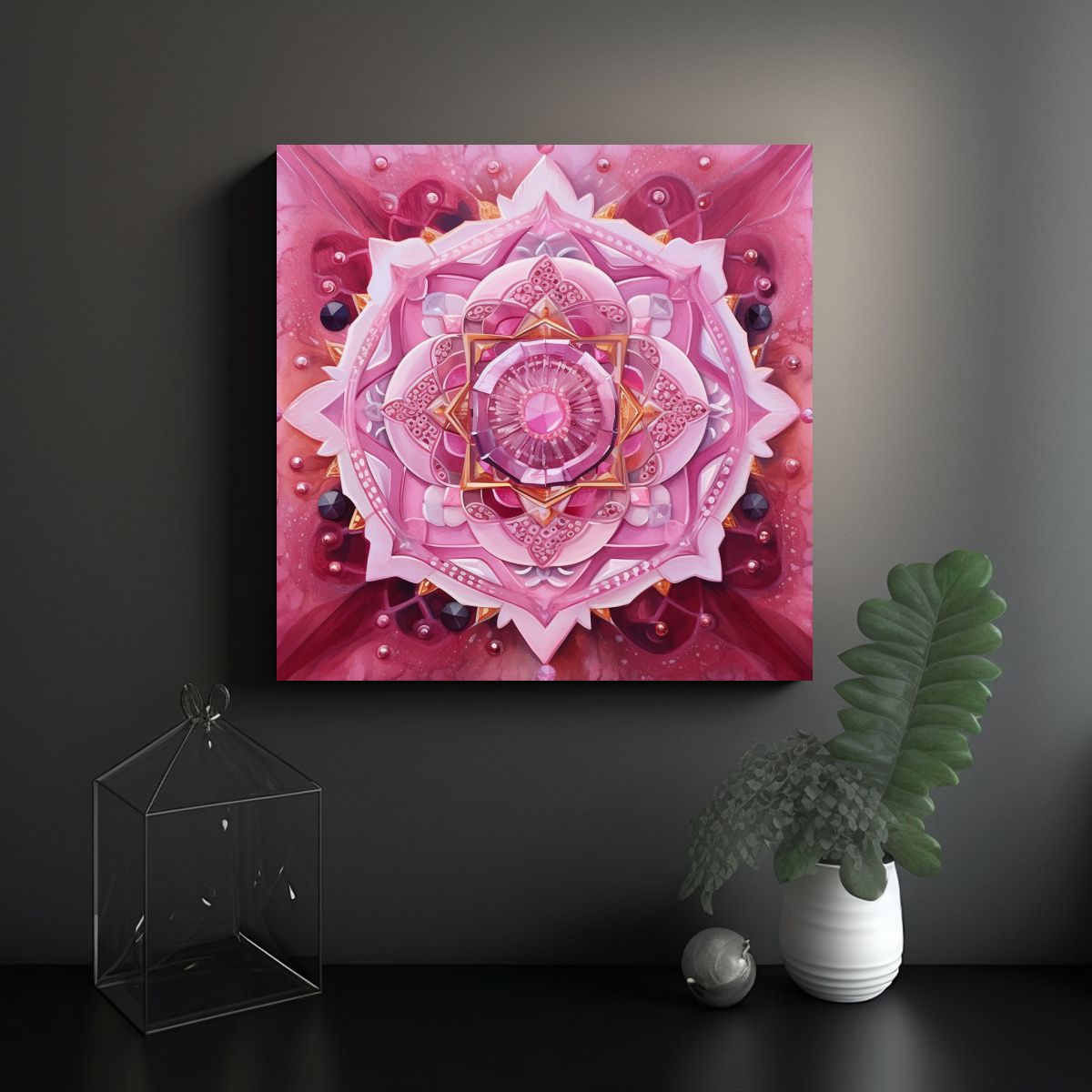 GENERICO - Cuadro Colores Mandala Rosa Cristal Impacto Visual 50x50 Cm