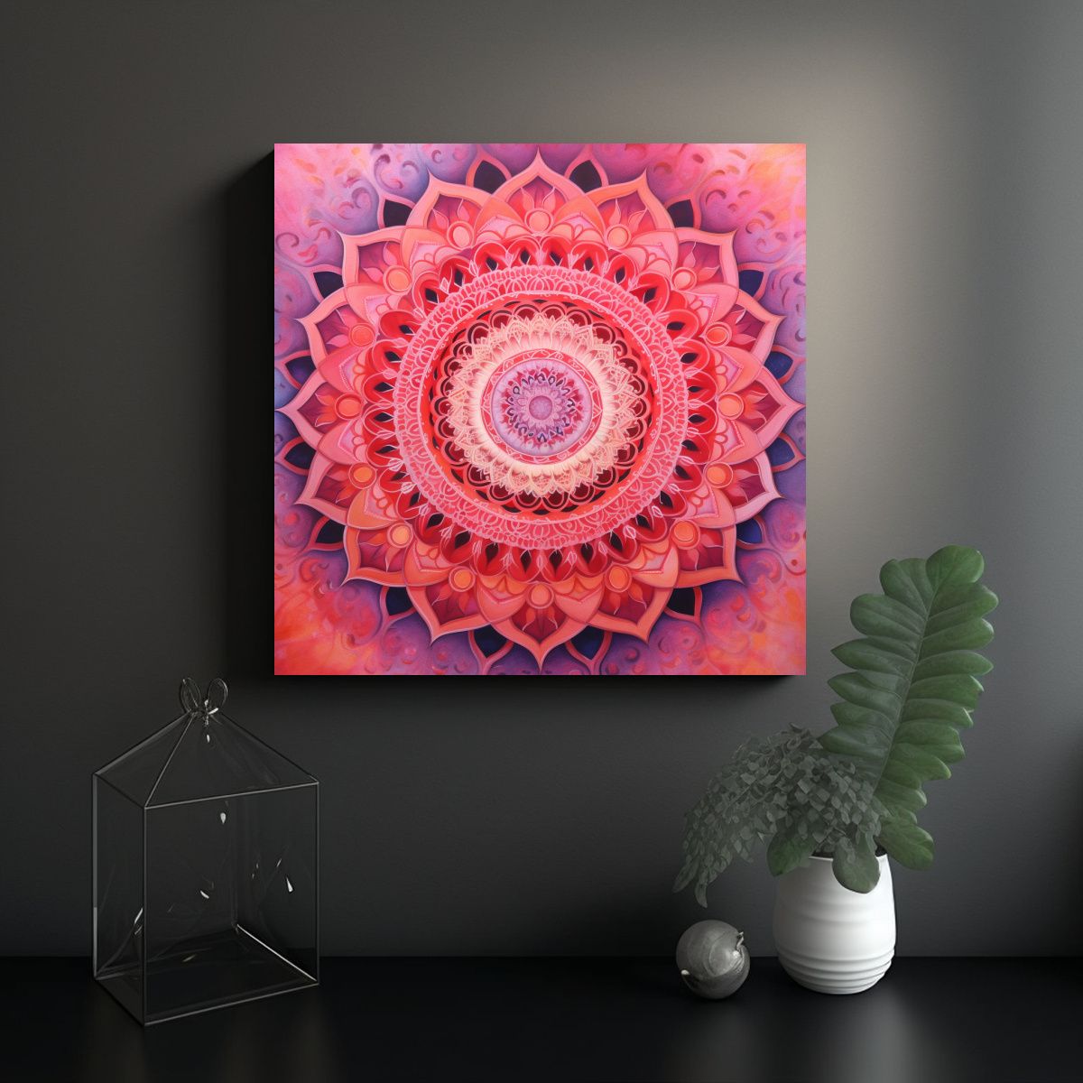 GENERICO - Cuadro Mandala Plano Rosa Y Rojo Pastel 70x70 Cm
