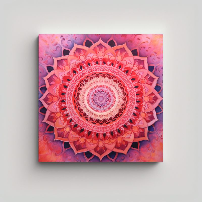 GENERICO - Cuadro Mandala Plano Rosa Y Rojo Pastel 60x60 Cm