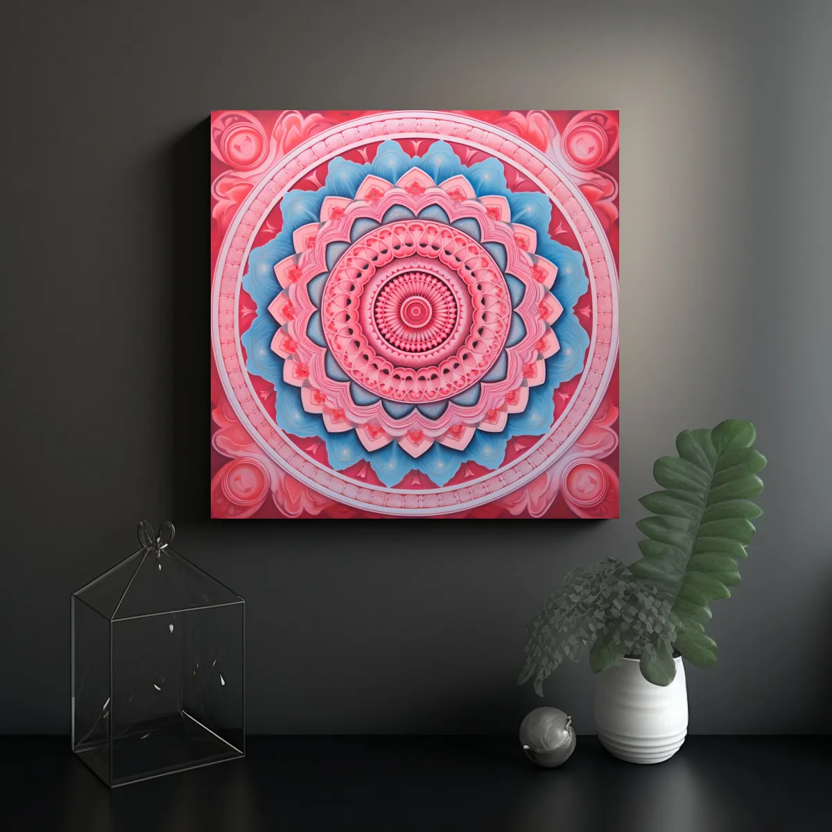 GENERICO - Pintura Decorativa Mandala Color Rosa Y Rojo 60x60 Cm