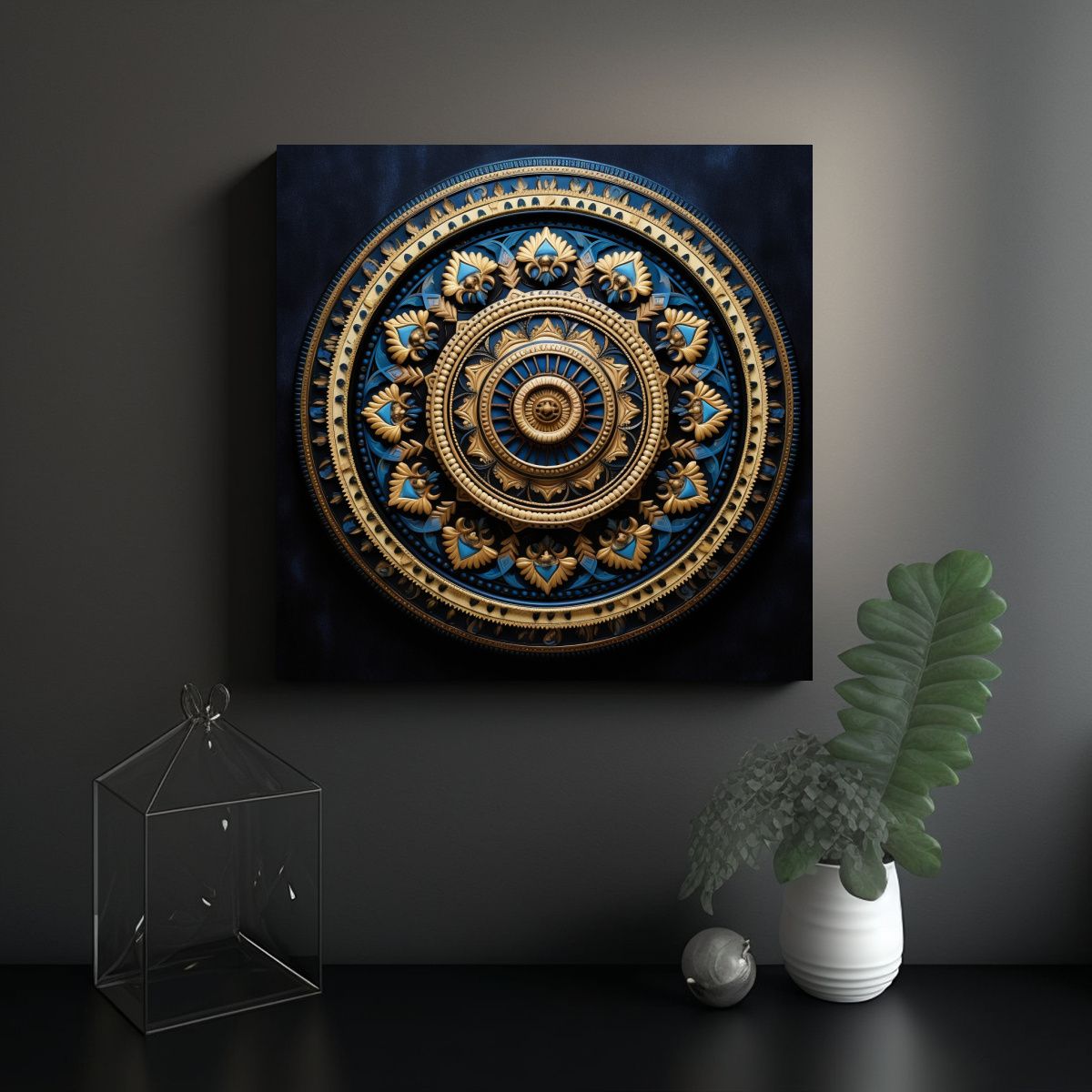 GENERICO - Pintura Decorativa Moderna Con Mandala De Intensa 70x70 Cm