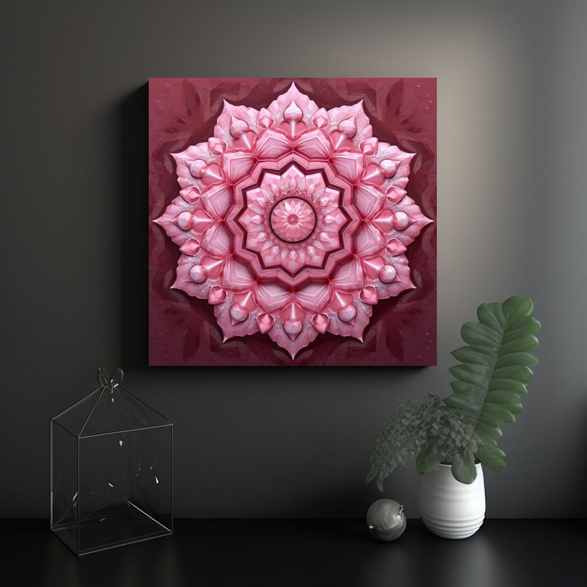 GENERICO - Cuadro Decorativo Mandala Rosa En Bastidor De 70x70 Cm