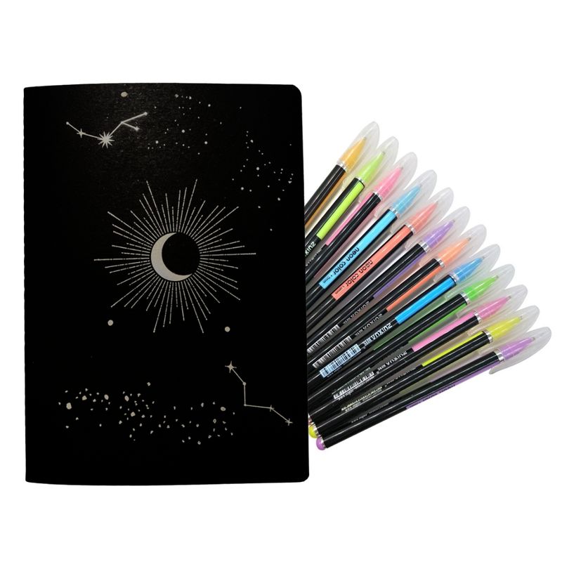 GENERICO - Cuaderno Hojas Negras + 12 Lápices Gel Colores Pasteles