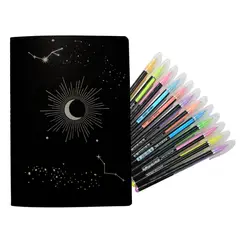 GENERICO - Cuaderno Hojas Negras + 12 Lápices Gel Colores Pasteles