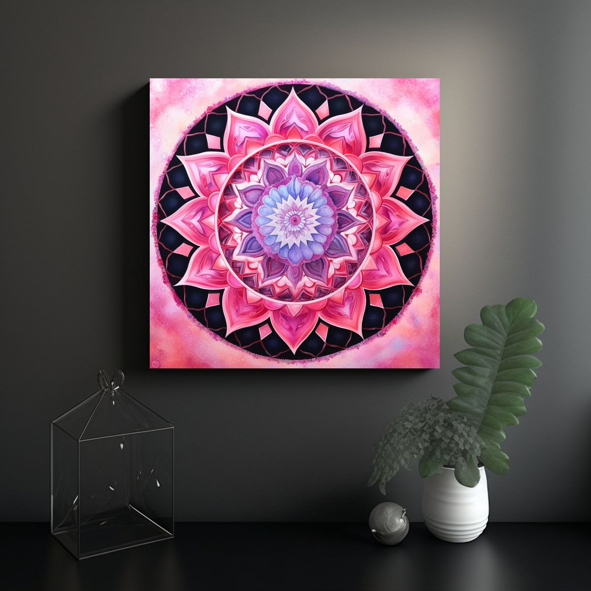 GENERICO - Cuadro Moderno Originalidad Mandala Rosa 60x60 Cm