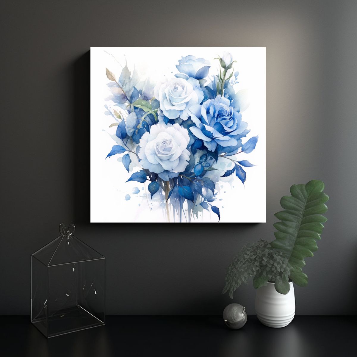GENERICO - Cuadro Colores Culturar Ramo Rosas Azules Sobre 70x70 Cm