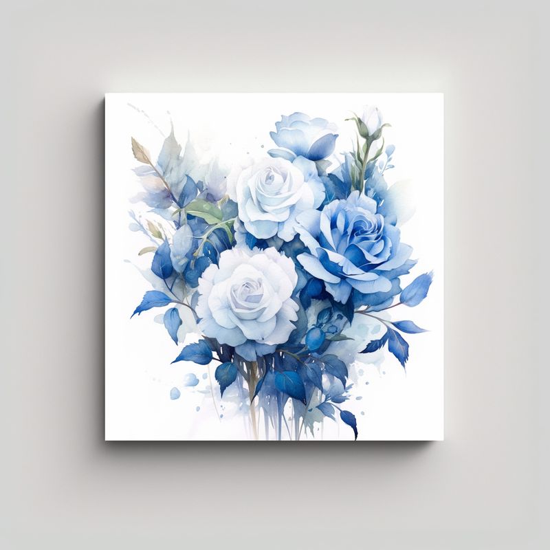 GENERICO - Cuadro Colores Culturar Ramo Rosas Azules Sobre 60x60 Cm
