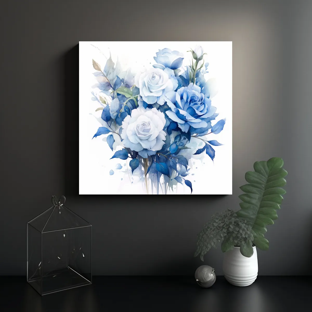 GENERICO - Cuadro Colores Culturar Ramo Rosas Azules Sobre 50x50 Cm