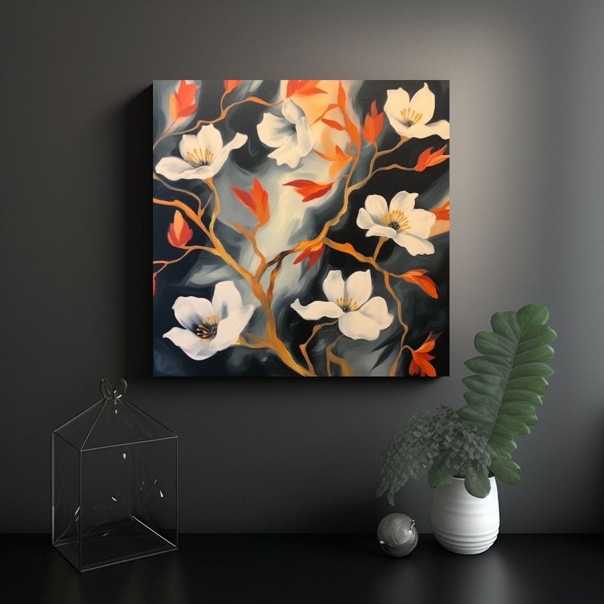 GENERICO - Cuadro Cuadrado Moderno Con Flores De Albaricoque 50x50 Cm