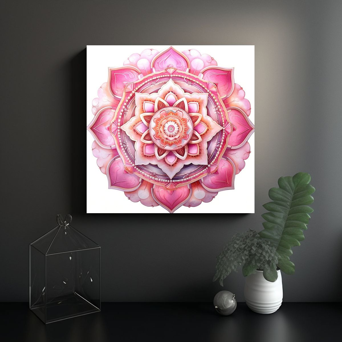 GENERICO - Cuadro Hermoso Mandala Rosa Cristal Impacto Visual 50x50 Cm
