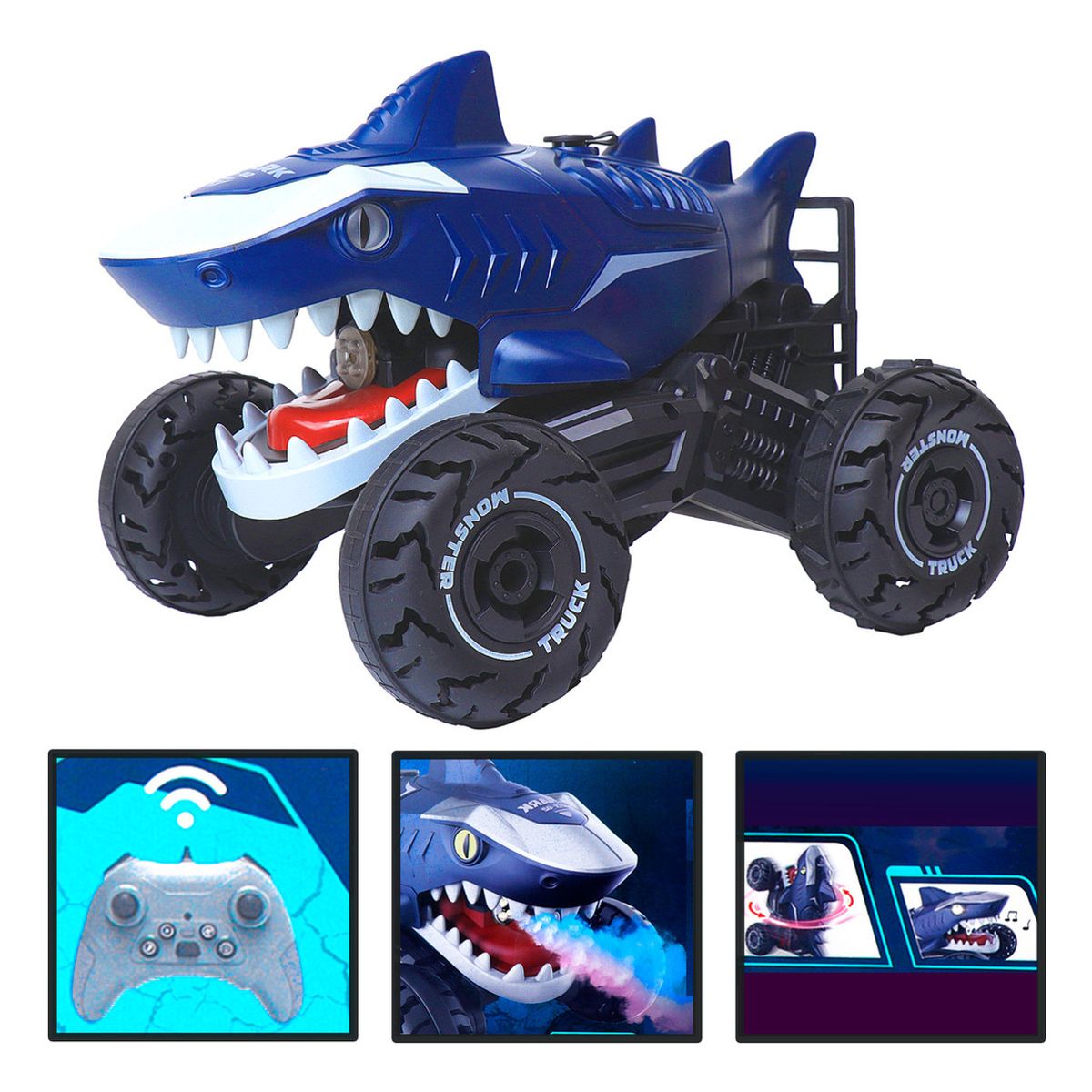 IPLAY - Auto Control Remoto Off Road Tiburon Robot Acrobatico Azul