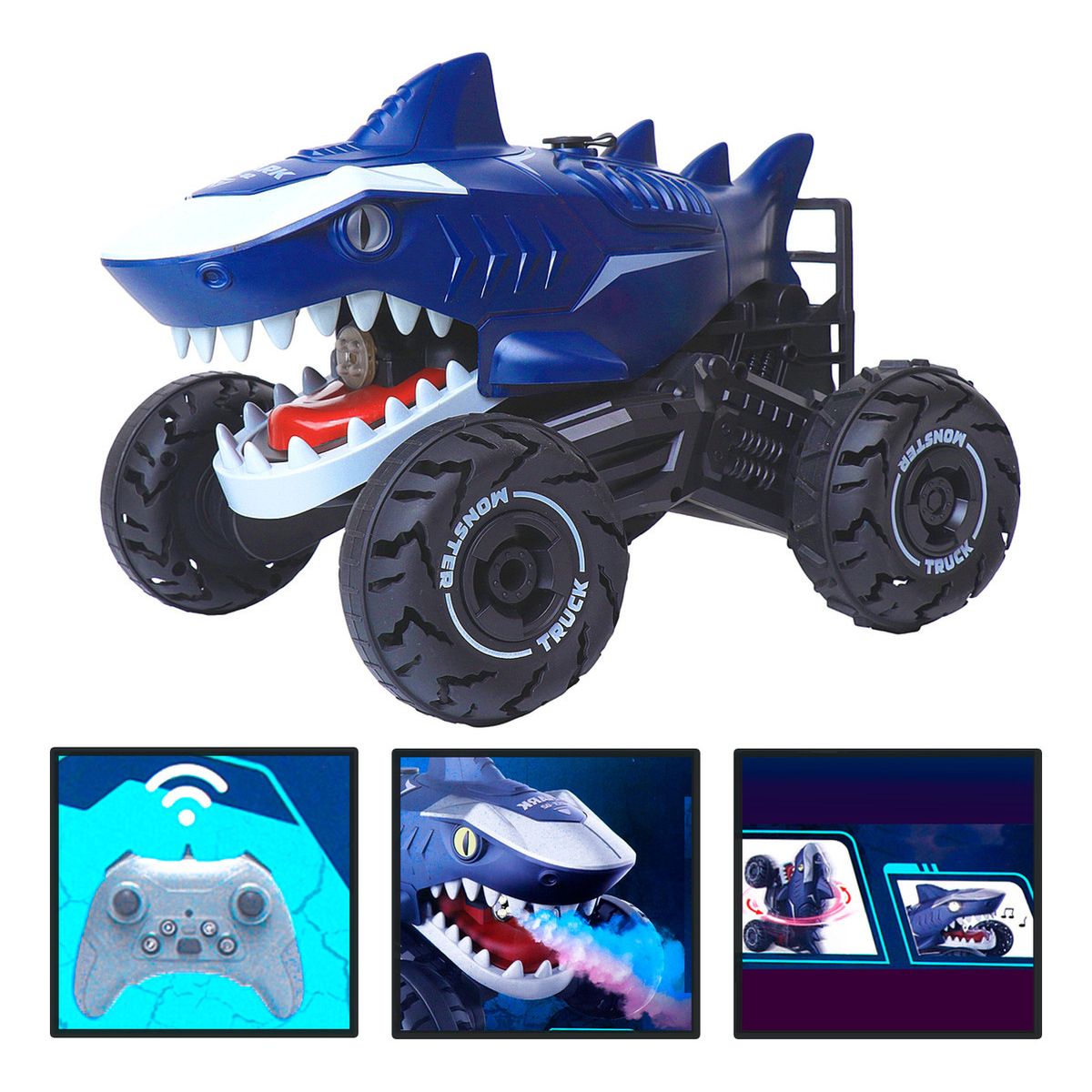 IPLAY - Auto Control Remoto Off Road Tiburon Robot Acrobatico Azul