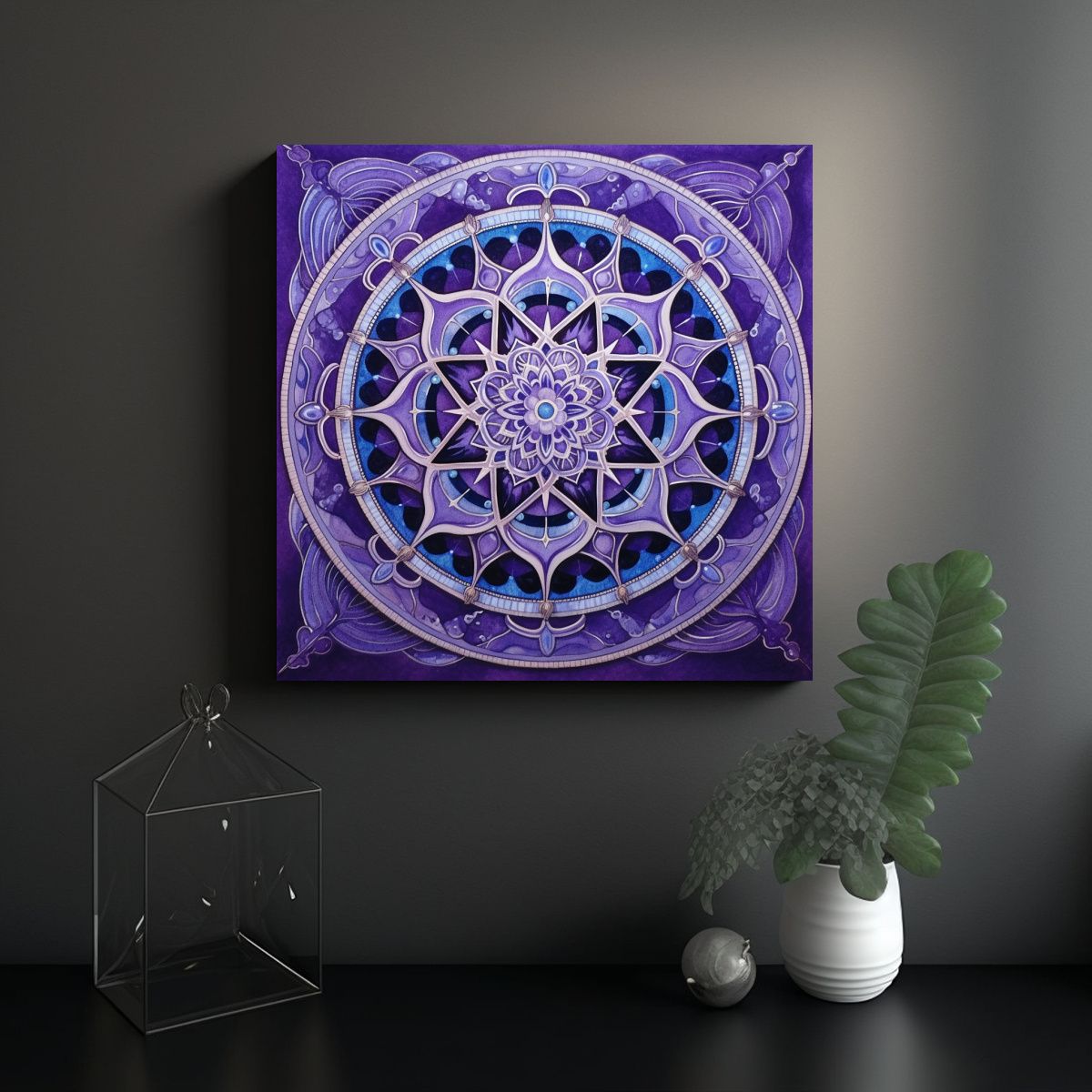 GENERICO - Cuadro De Tela Mandala Púrpura Cristal Elegante 90x90 Cm