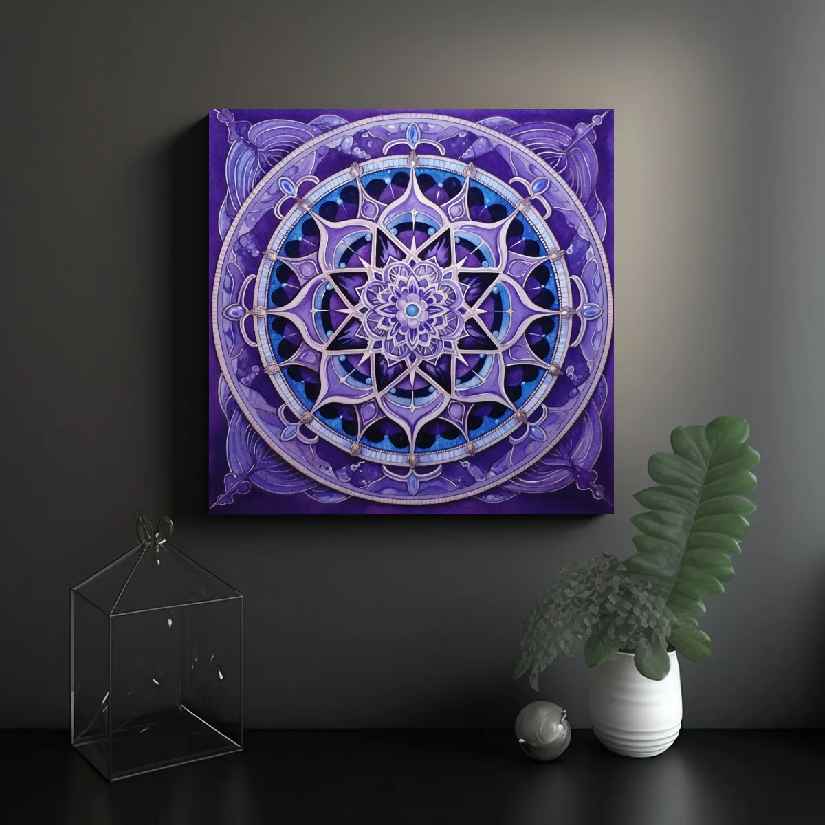 GENERICO - Cuadro De Tela Mandala Púrpura Cristal Elegante 80x80 Cm