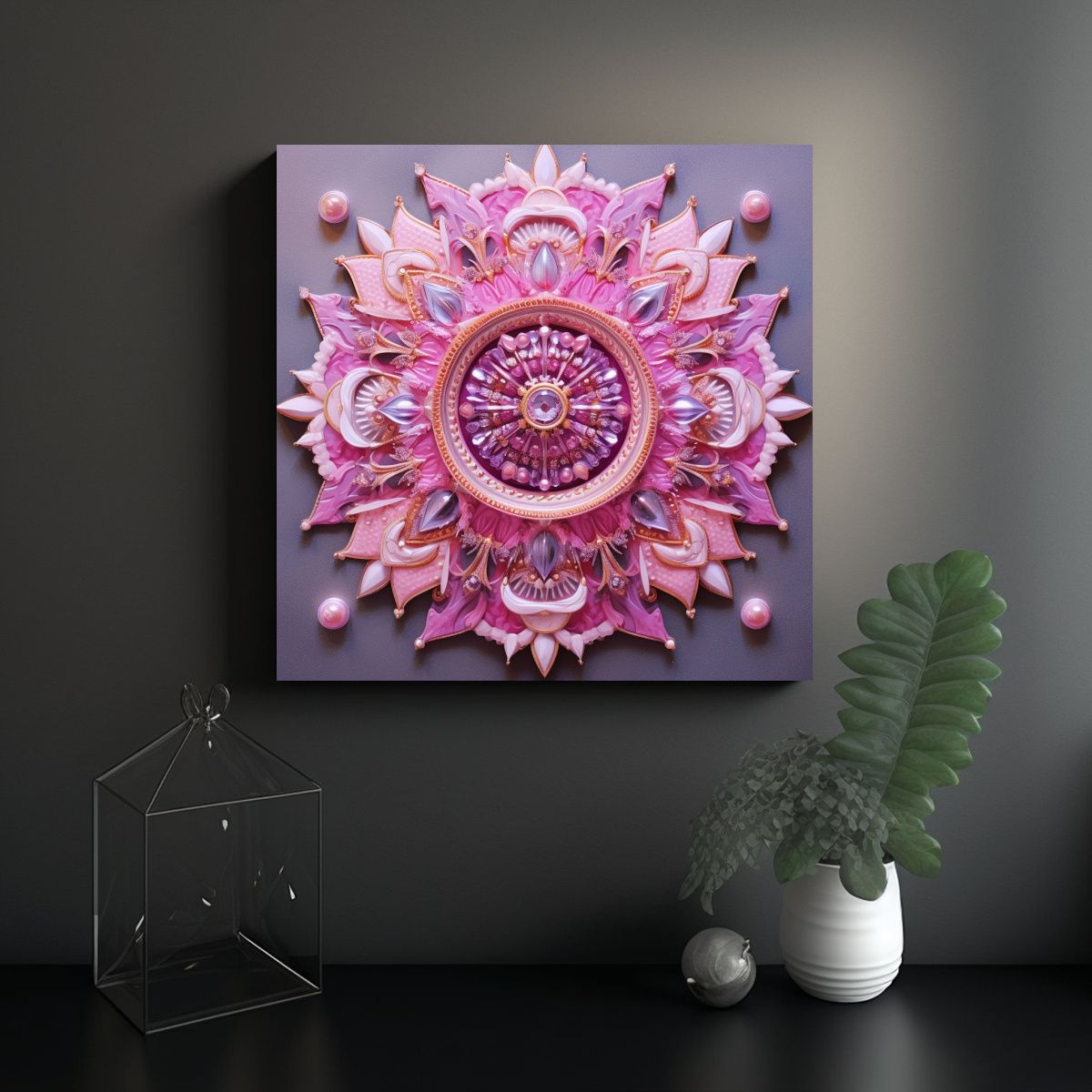 GENERICO - Cuadro Decorativo Estilo Lienzo Mandala Rosa 90x90 Cm