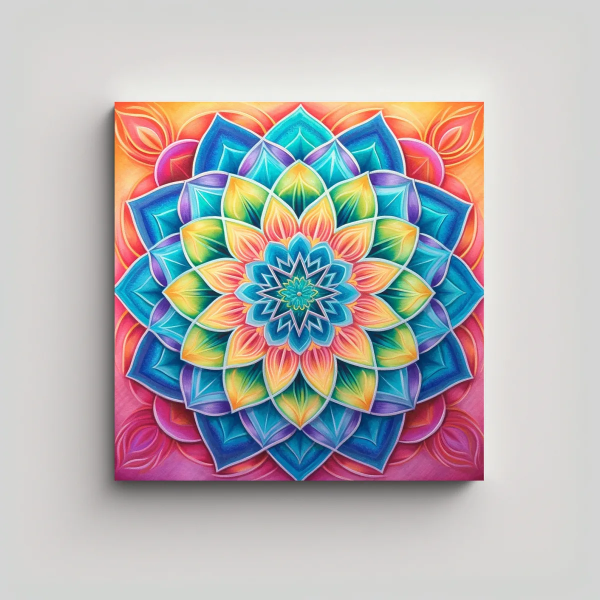 GENERICO - Cuadro Tela Vintage Mandala Simetría Arco Iris 70x70 Cm