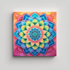 GENERICO - Cuadro Tela Vintage Mandala Simetría Arco Iris 70x70 Cm