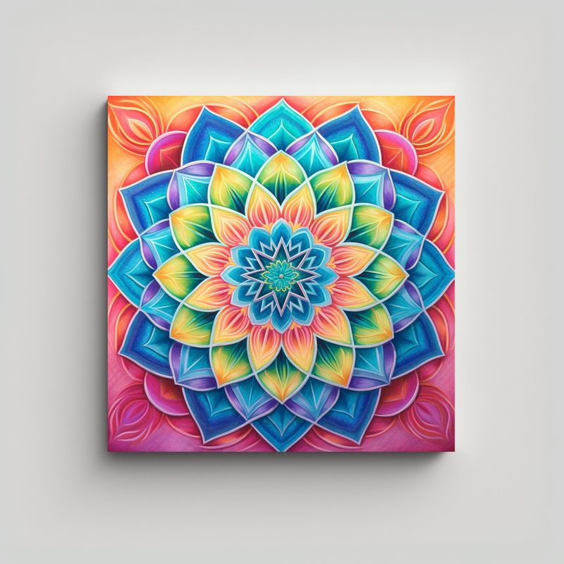 GENERICO - Cuadro Tela Vintage Mandala Simetría Arco Iris 60x60 Cm