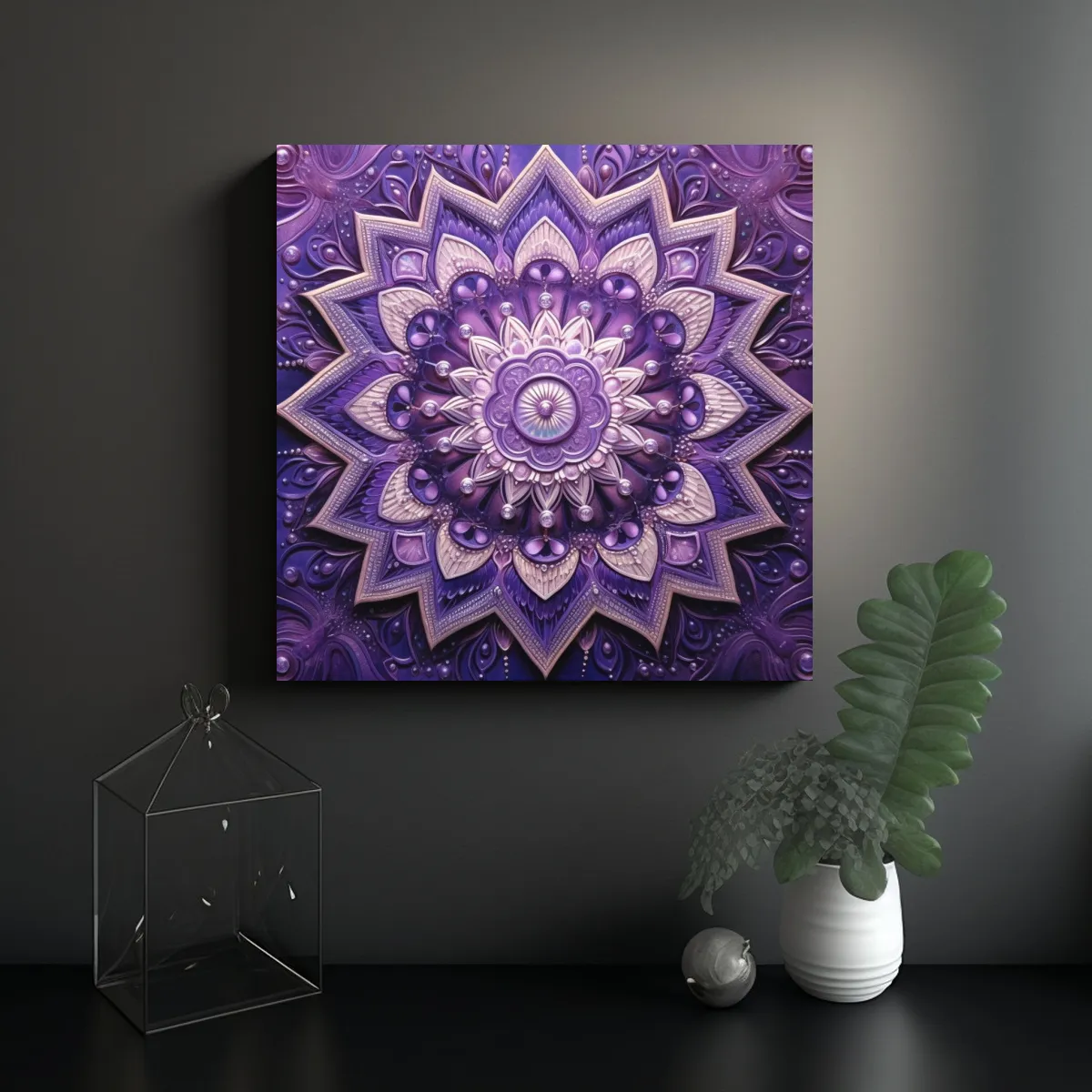 GENERICO - Cuadro Mandala Púrpura Cristal Composición 90x90 Cm