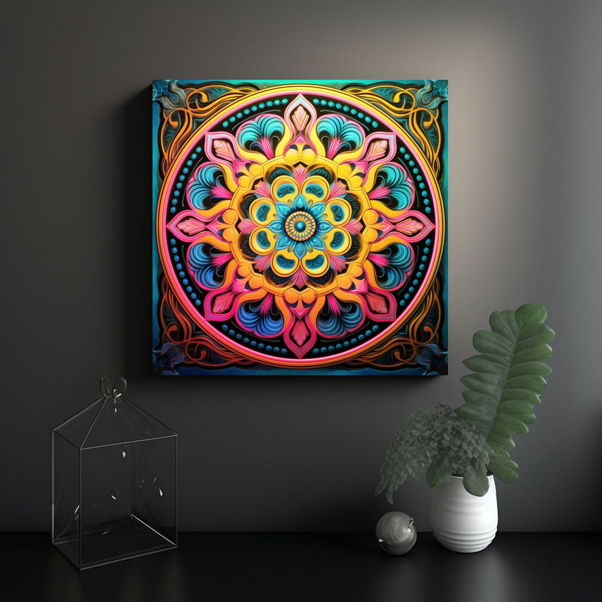 GENERICO - Lienzo Para Cocina Con Diseño Mandala Vibrante 80x80 Cm