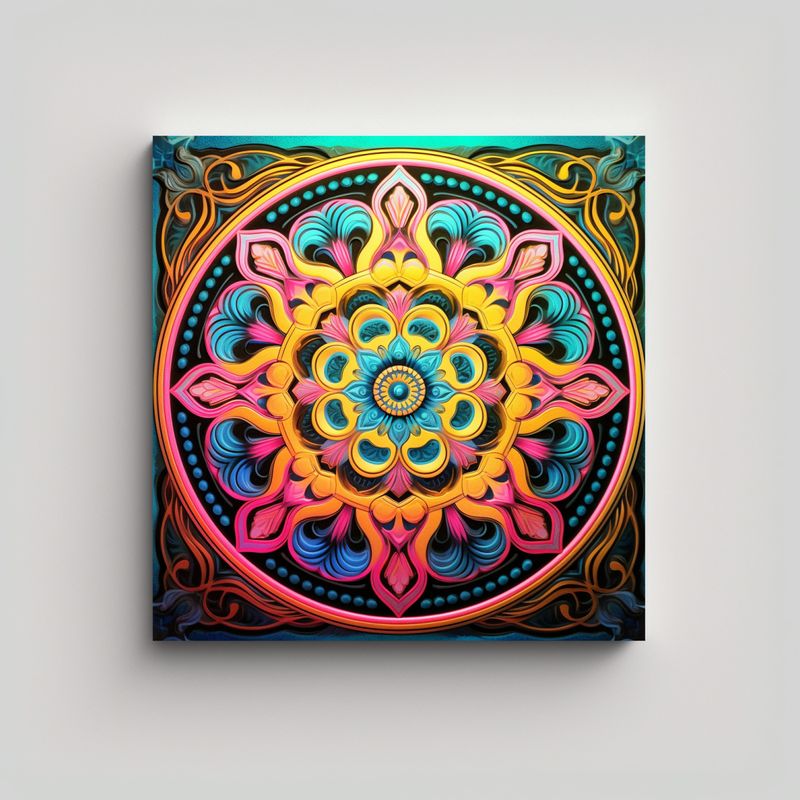GENERICO - Lienzo Para Cocina Con Diseño Mandala Vibrante 60x60 Cm