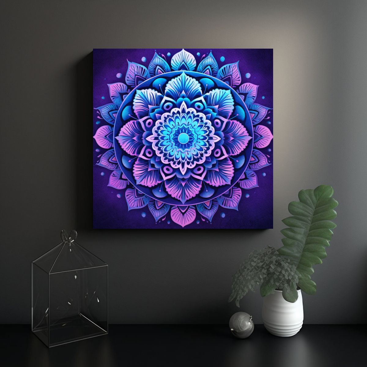 GENERICO - Pintura Decorativa Inspirada En Mandala Violeta Y 60x60 Cm