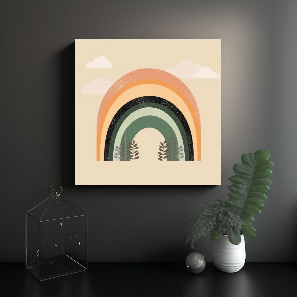 GENERICO - Cuadro Minimalista Arcoíris Verde Salvia Visual 50x50 Cm