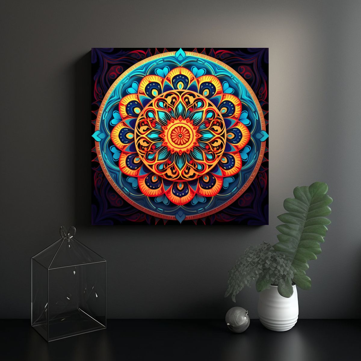 GENERICO - Cuadro Decorativo Con Mandalas Y Figuras Vibrantes 60x60 Cm