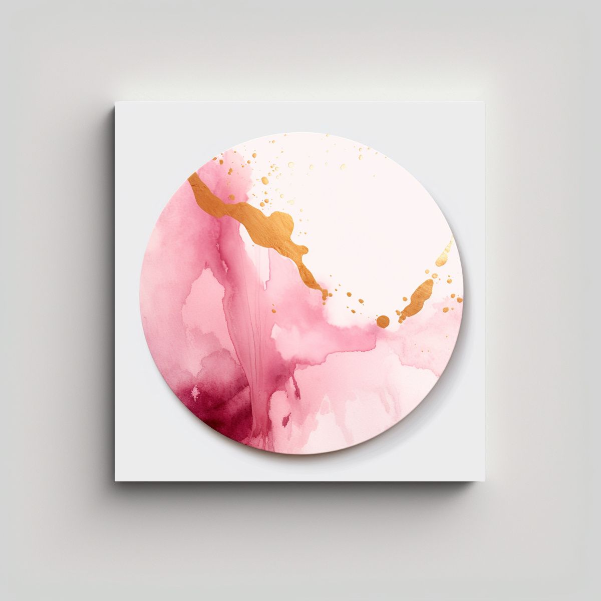 GENERICO - Cuadro Rosa Agua Círculo Acuarela Dorado 50x50 Cm