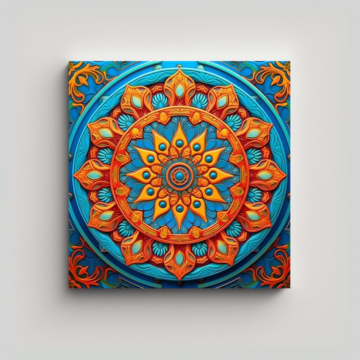 GENERICO - Cuadro De Arte Abstracto Mandala Tela En Bastidor 80x80 Cm