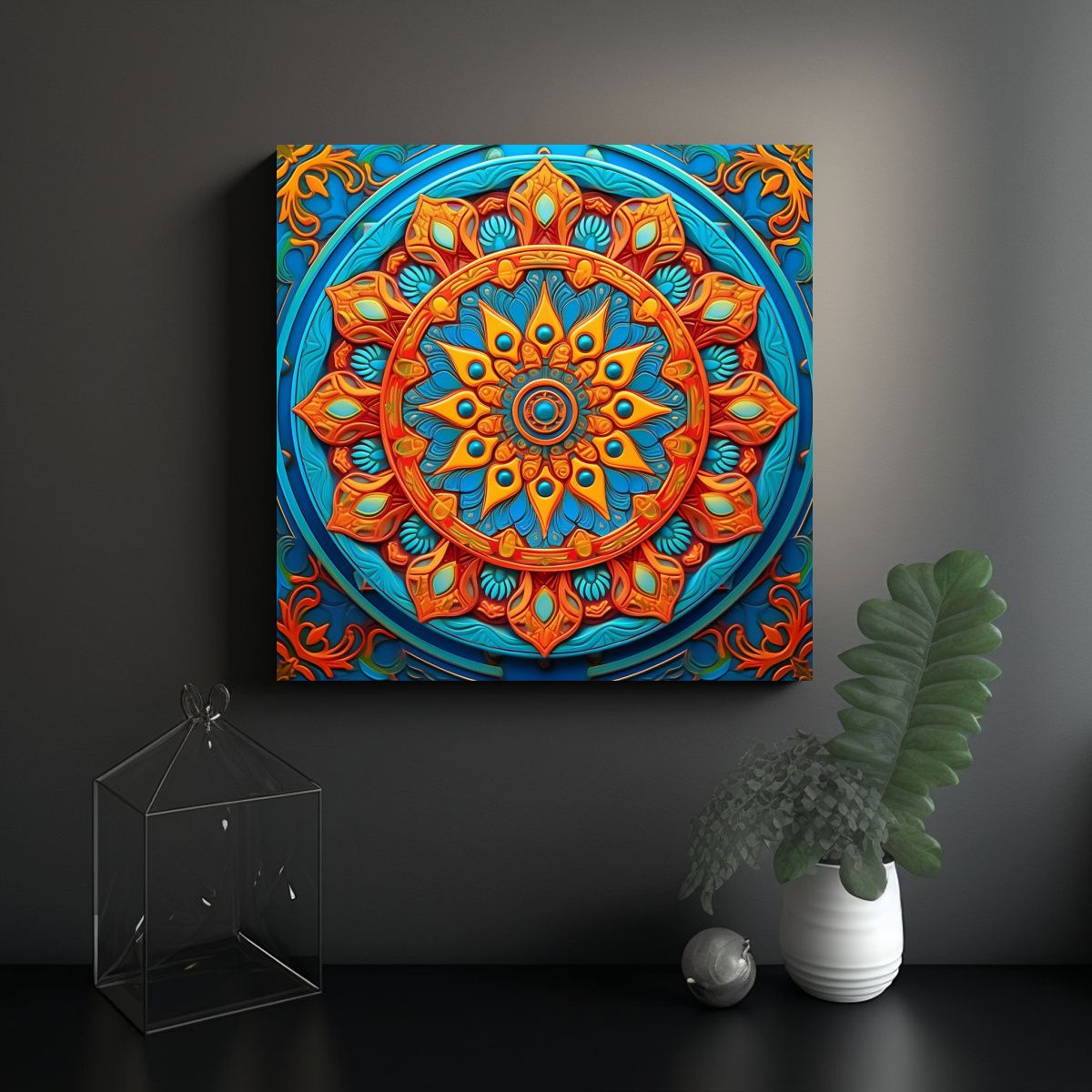 GENERICO - Cuadro De Arte Abstracto Mandala Tela En Bastidor 80x80 Cm