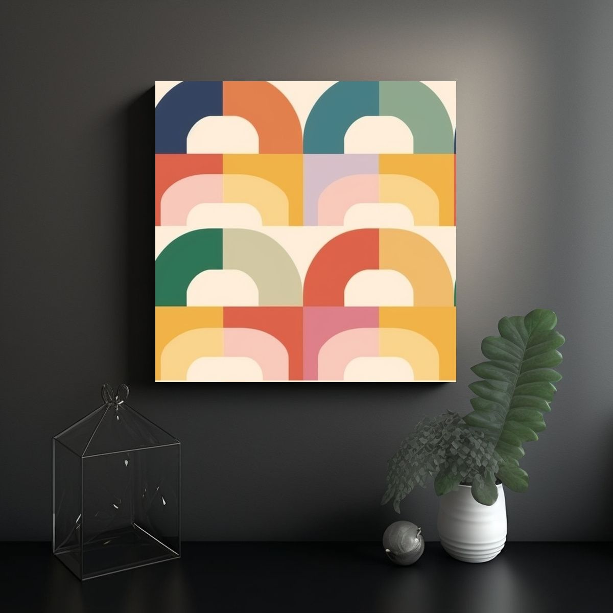 GENERICO - Cuadro Abstracto Con Diseño De Arcoíris En 70x70 Cm