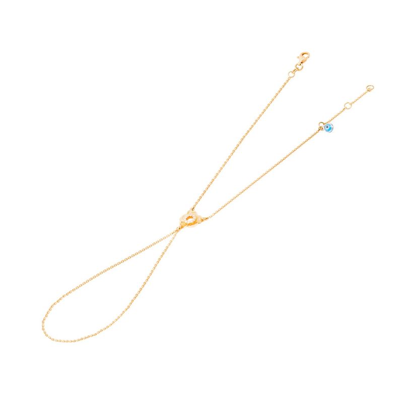 JB JOYAS BARON - Pulsera de Oro Amarillo 18kt Flor y Ojo Turco con Diamante 5Pts