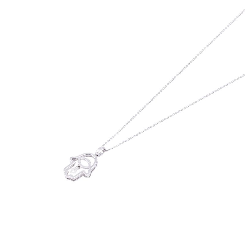JB JOYAS BARON - Collar de Oro Blanco 18kt Mano de Fátima con Diamante 12Pts