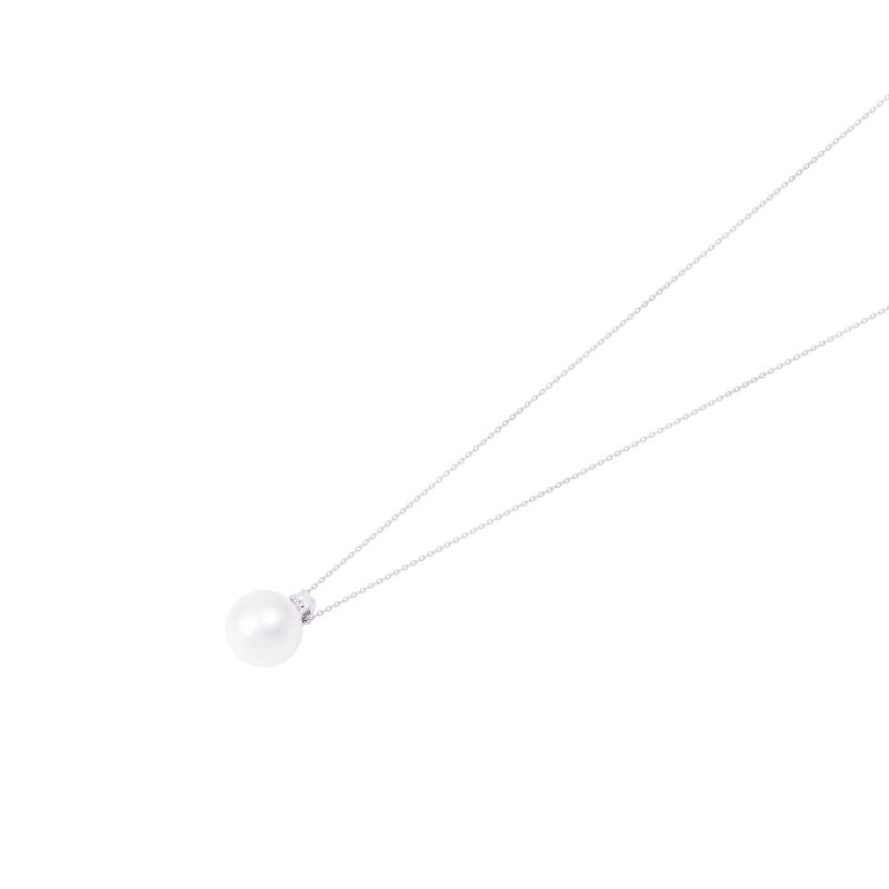 JB JOYAS BARON - Collar de Oro Blanco 18kt con Diamante 4Pts y Perla Cultivada 8mm