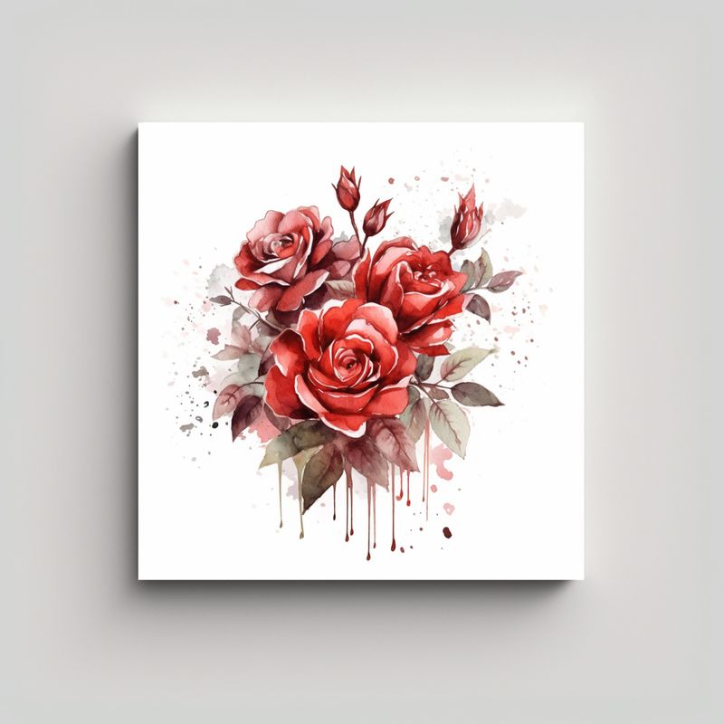 GENERICO - Rosa Profunda Pintura Acuarela Vanguardia Lienzo 60x60 Cm