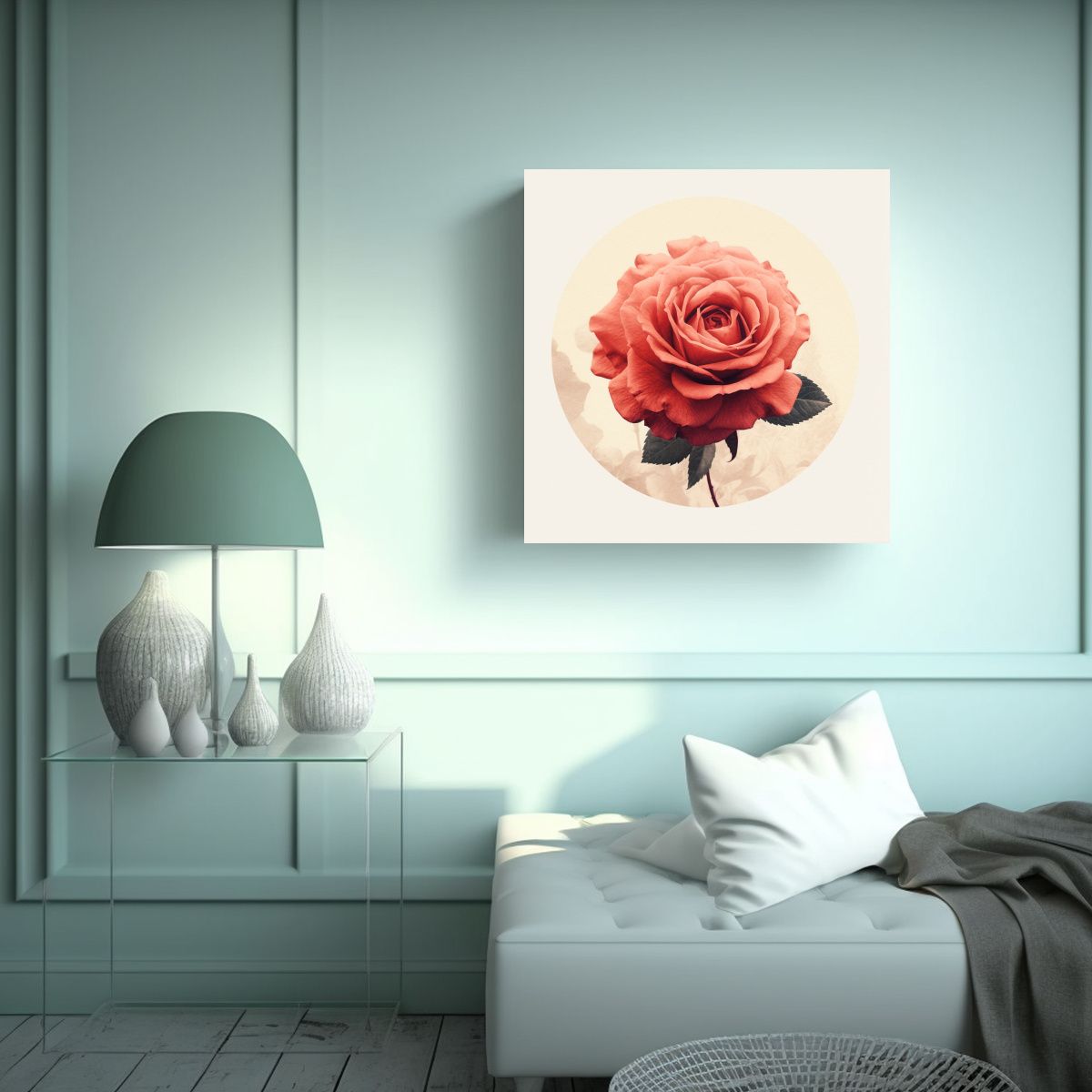 GENERICO - Cuadro Vintage Rosa Roja Expresividad Tono Real Y 60x60 Cm