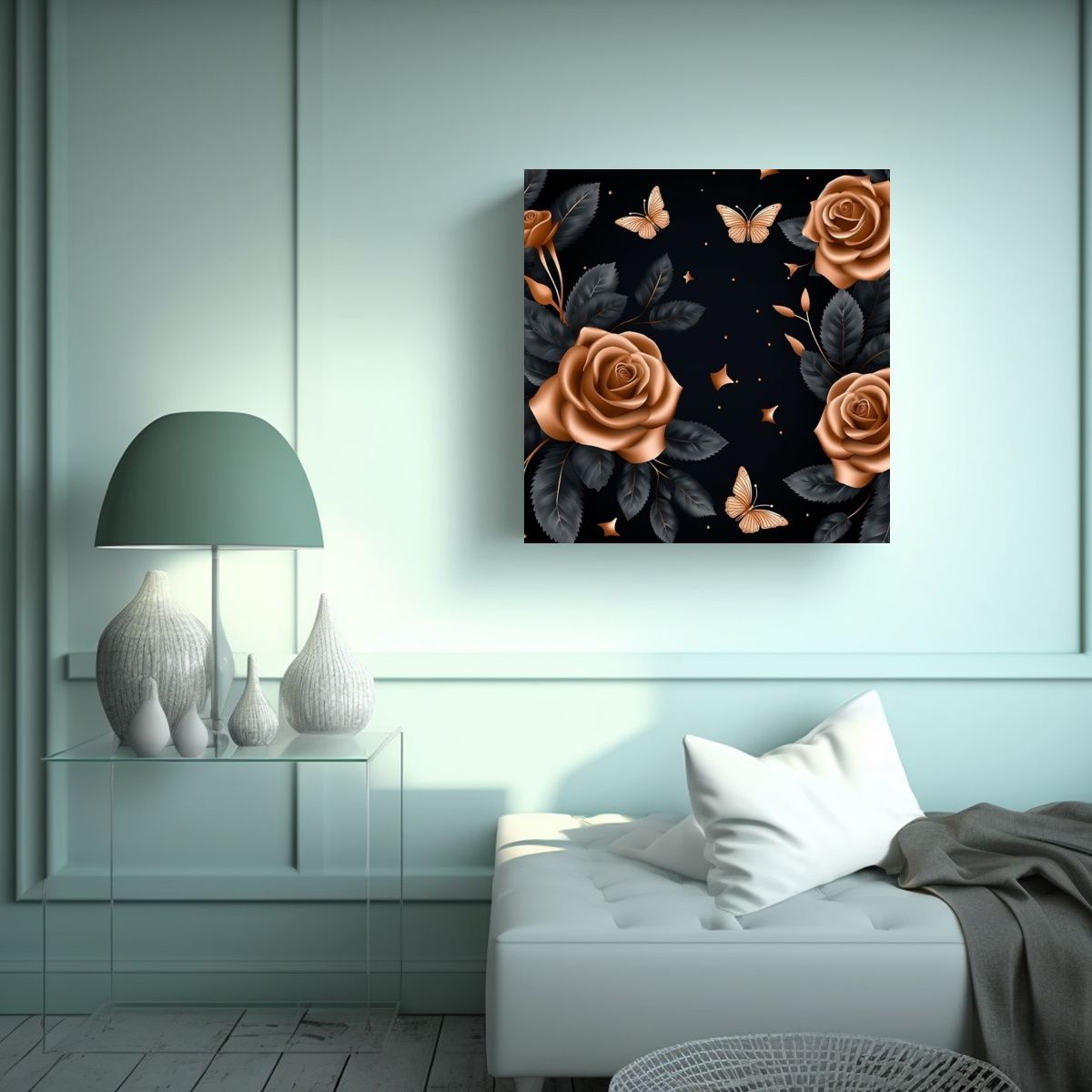 GENERICO - Arte De Pared Rosa Dorado Floral 3D Simple Calma 90x90 Cm